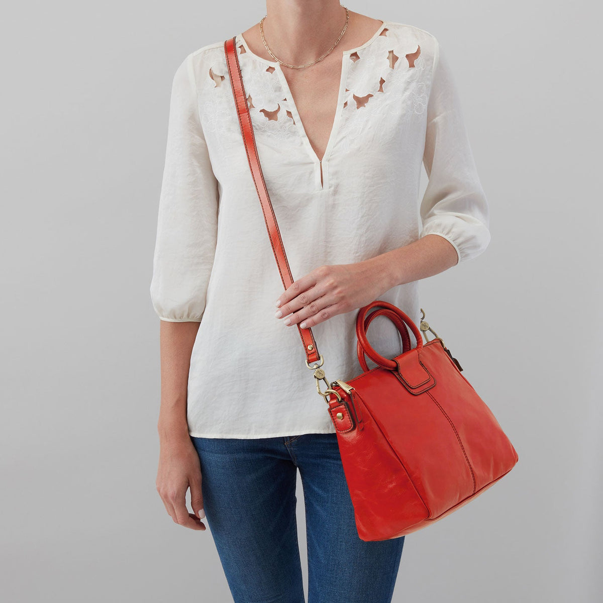 HOBO Sheila Medium Satchel In Polished Leather - Grenadine