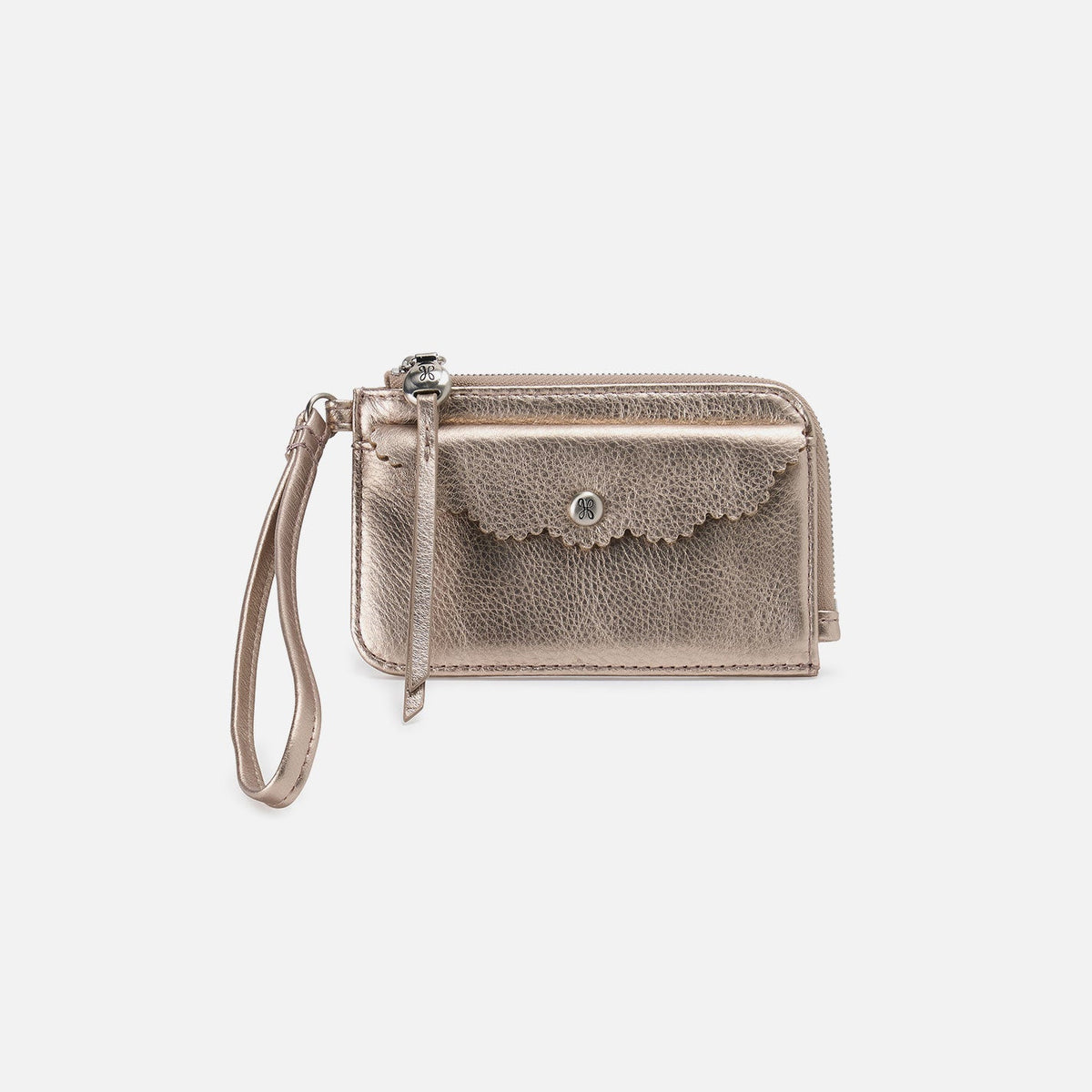 HOBO Tabby Card Wristlet In Metallic Leather - Cameo Quartz