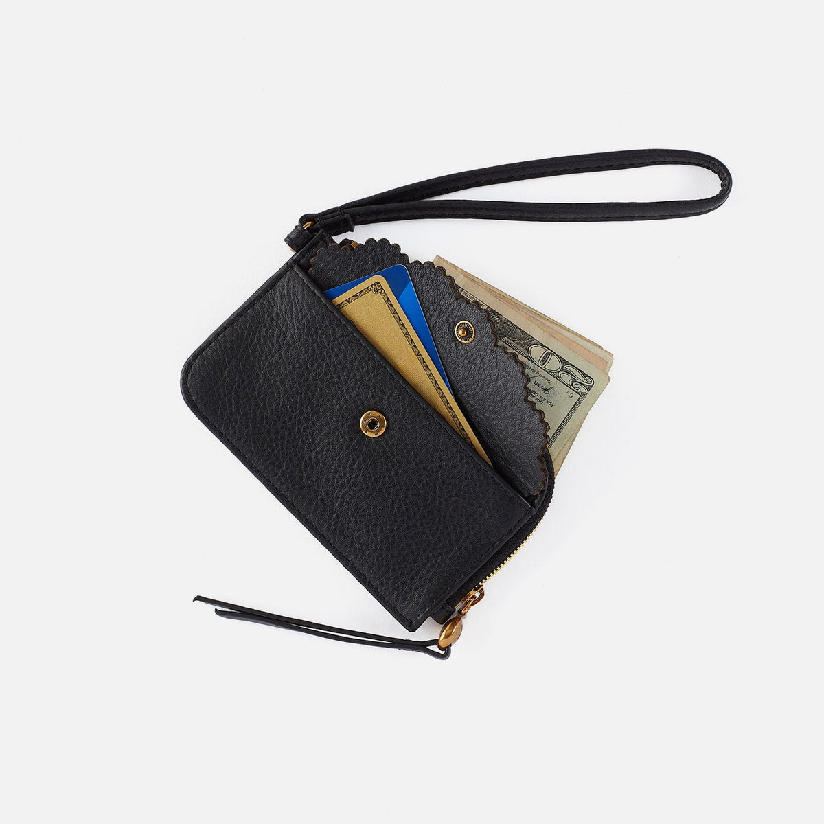 HOBO Tabby Card Wristlet In Metallic Leather - Cameo Quartz