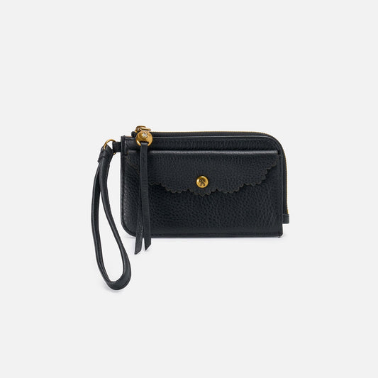 HOBO Tabby Card Wristlet In Pebbled Leather - Black
