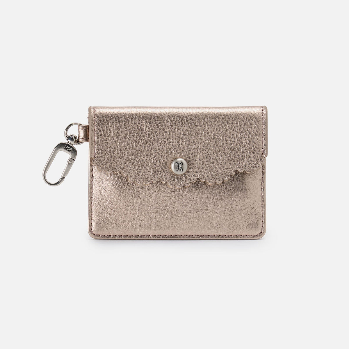 HOBO Tabby Flap Card Case In Metallic Leather - Cameo Quartz