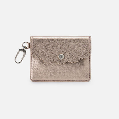 HOBO Tabby Flap Card Case In Metallic Leather - Cameo Quartz