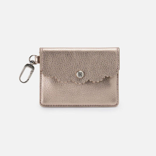 HOBO Tabby Flap Card Case In Metallic Leather - Cameo Quartz
