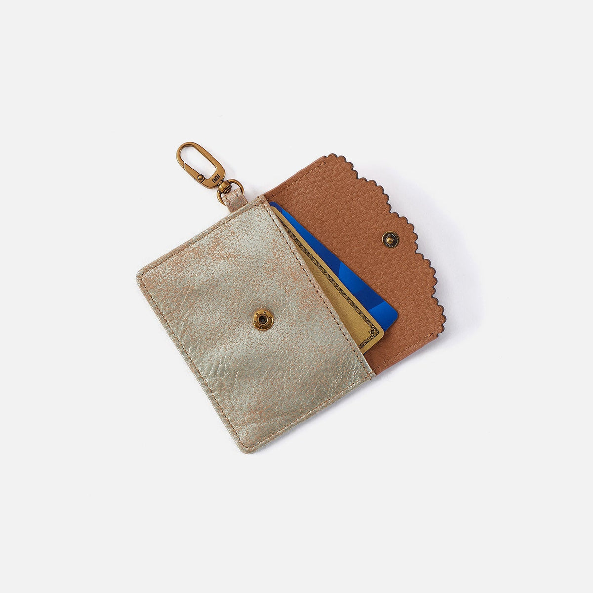 HOBO Tabby Flap Card Case In Metallic Leather - Saddle Stardust