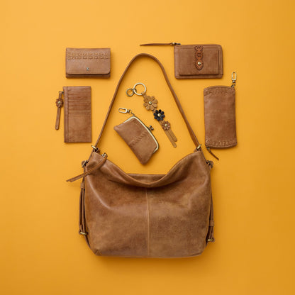 HOBO Tabby Zip Medium Wallet In Buffed Leather - Whiskey